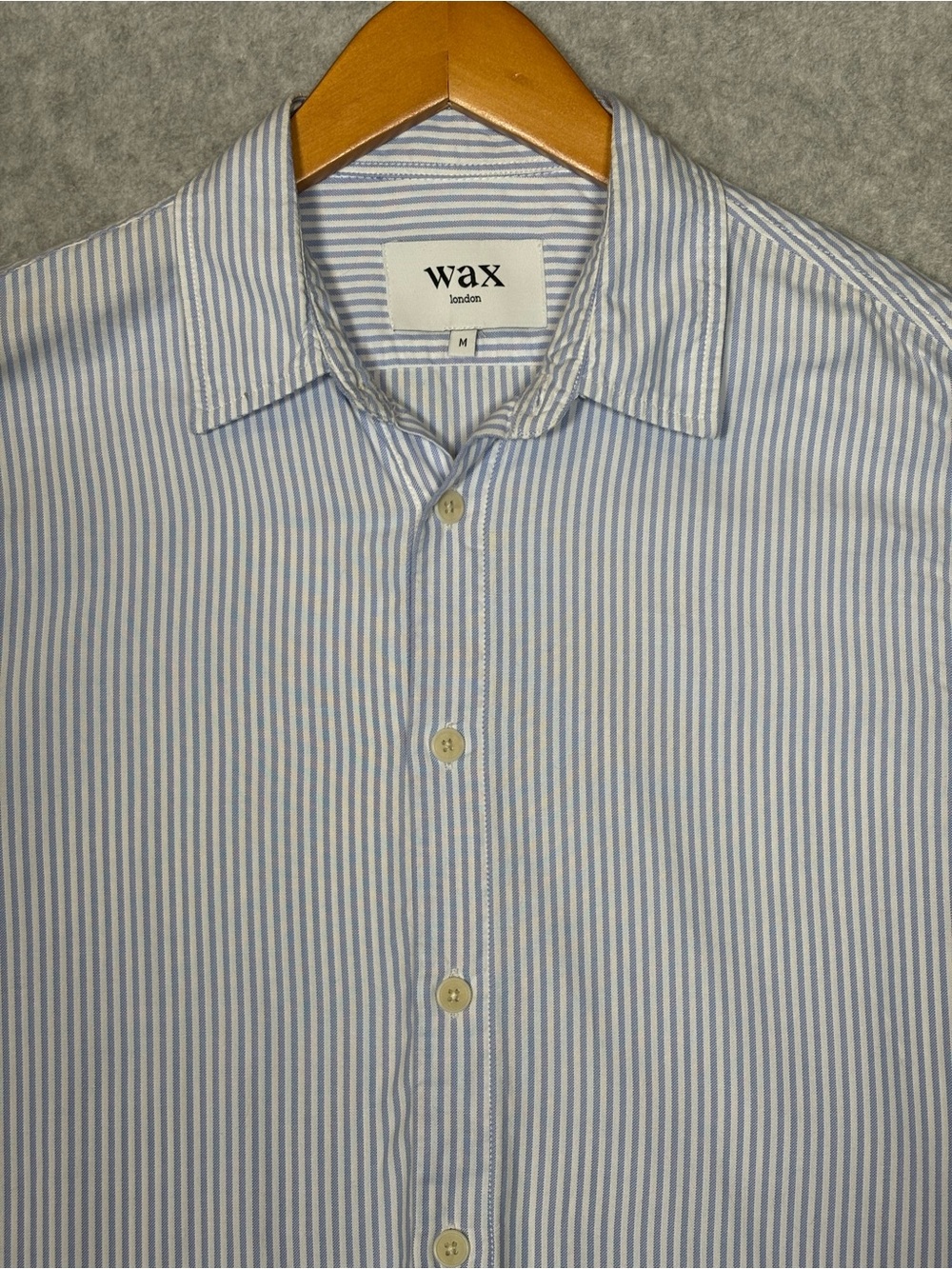 Wax London Long Sleeve Button-Up Striped Cotton Shirt-Blue/White-Men Size Medium